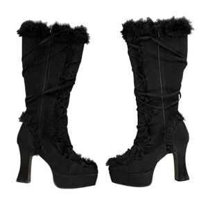 Funtasma Fuzzy Furry Lace-up Platform Boots Rare Size 8